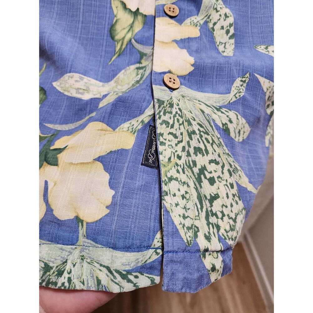 Bermuda Bay Men XL Blue Green Leaf Shirt Button Silk Tropical Vaca Hawaiin Aloha - Picture 4 of 14